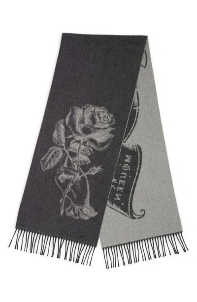 Alexander Mcqueen Mcqueen Tattoo Jacquard Wool & Cashmere Fringe Scarf