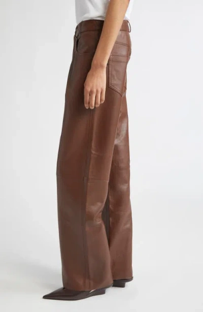 Haikure Five-pocket Leather Pants In Brown