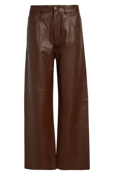 Haikure Five-pocket Leather Pants In Brown