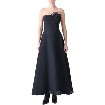 Akris Flower Corsage Strapless Organza Gown In Black