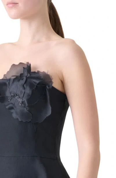 Akris Flower Corsage Strapless Organza Gown In Black