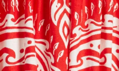 Farm Rio Majestic Coconut Tree Linen Blend Midi Dress In Red
