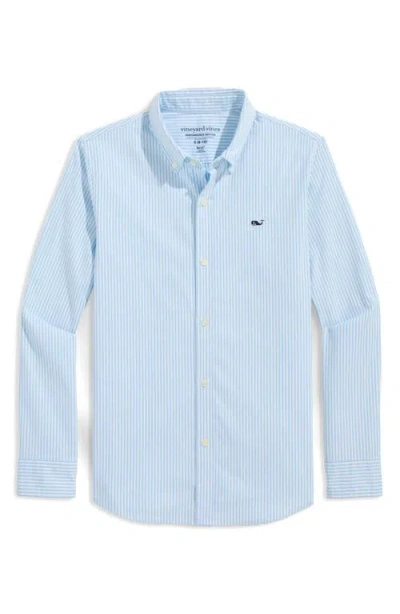 Vineyard Vines Kids' Stripe Cotton Blend Performance Button-down Shirt In Blue