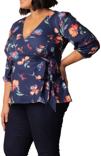 Kiyonna Nina Wrap Top In Blue