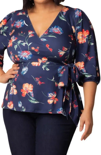 Kiyonna Nina Wrap Top In Blue
