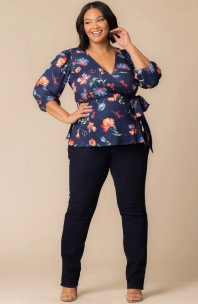 Kiyonna Nina Wrap Top In Blue