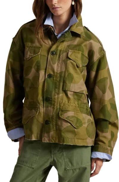 Polo Ralph Lauren Geo Print Cotton Twill Field Jacket In Green