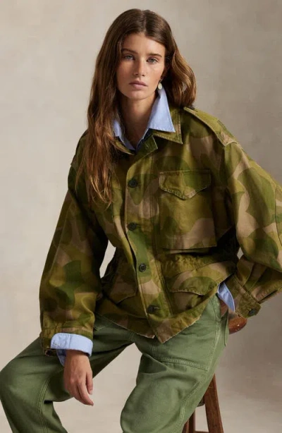 Polo Ralph Lauren Geo Print Cotton Twill Field Jacket In Green