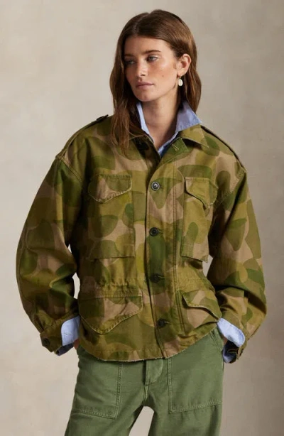 Polo Ralph Lauren Geo Print Cotton Twill Field Jacket In Green