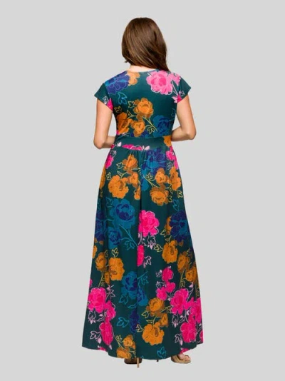 24seven Comfort Apparel Maternity Floral Print Cap Sleeve V-neck Side Slit Pocket Maxi Dress In Multi