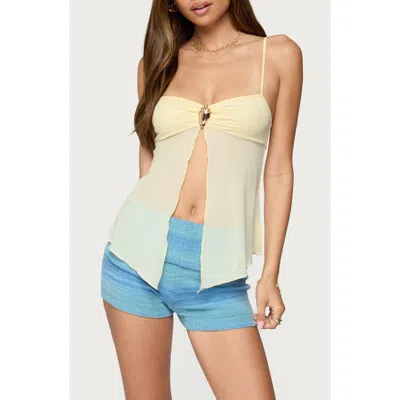 Edikted Reeve Split Front Sheer Mesh Top In Yellow, Women's At Urban Outfitters In Yellow