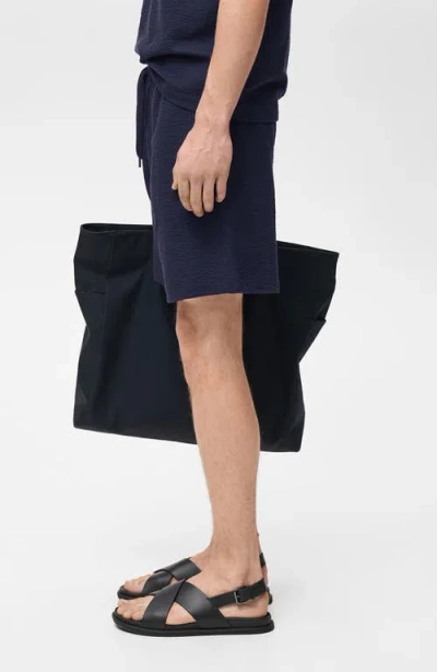 Mango Drawstring Seersucker Shorts In Blue