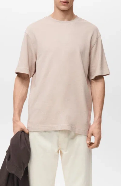 Mango Structured Relaxed Cotton T-shirt In Neutral