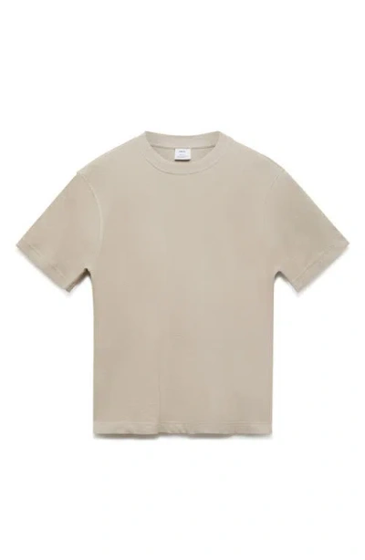 Mango Structured Relaxed Cotton T-shirt In Neutral