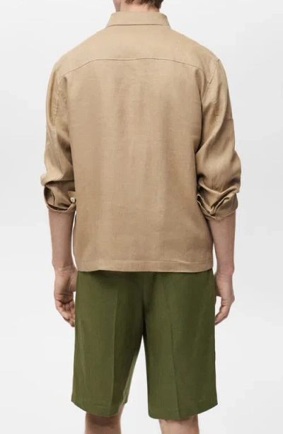 Mango Relaxed Fit Cotton Blend Jacket In Brown