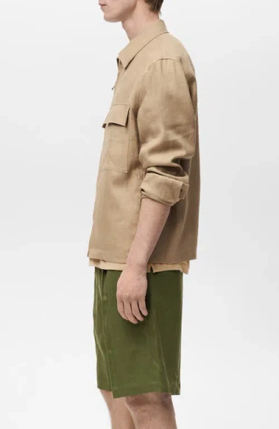 Mango Relaxed Fit Cotton Blend Jacket In Brown