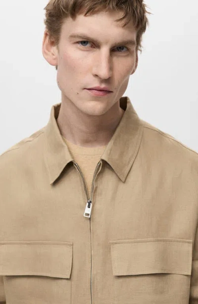 Mango Relaxed Fit Cotton Blend Jacket In Brown