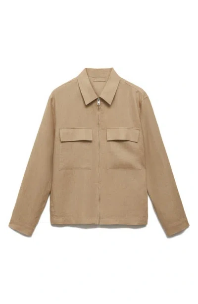 Mango Relaxed Fit Cotton Blend Jacket In Brown