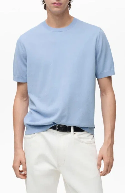 Mango Short Sleeve Cotton Crewneck Sweater In Blue