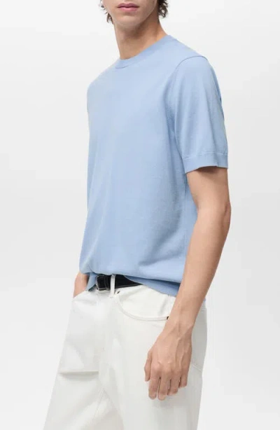 Mango Short Sleeve Cotton Crewneck Sweater In Blue