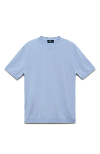 Mango Short Sleeve Cotton Crewneck Sweater In Blue