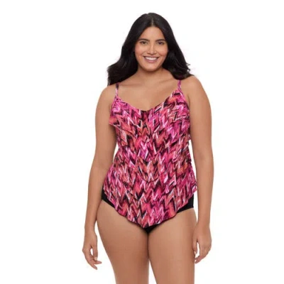 Trimshaper Rachel 5 Tier Ruffle Tankini Swimsuit Top In Pink