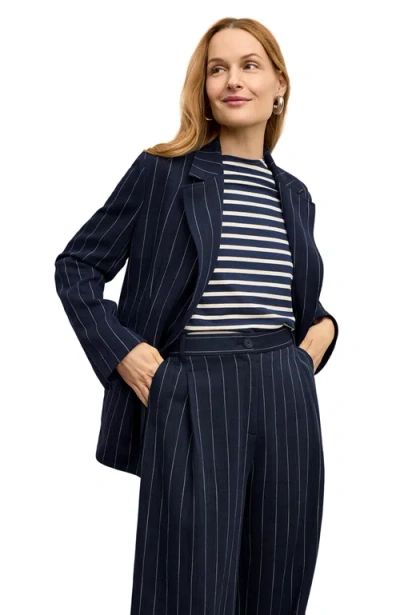 M.m.lafleur The Teddy Jacket - Striped Porto Weave In Blue