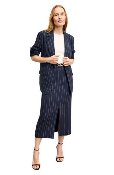 M.m.lafleur The Teddy Jacket - Striped Porto Weave In Blue