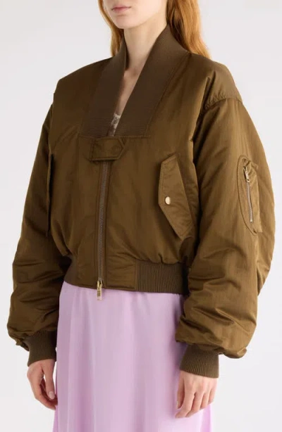 Chloé Short Ribbed Collar Snap Button Jacket In Brown