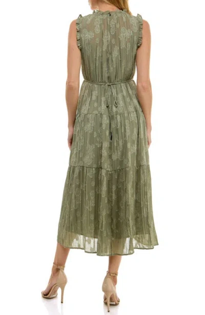 Socialite Floral Jacquard Tiered Sleeveless Dress In Green