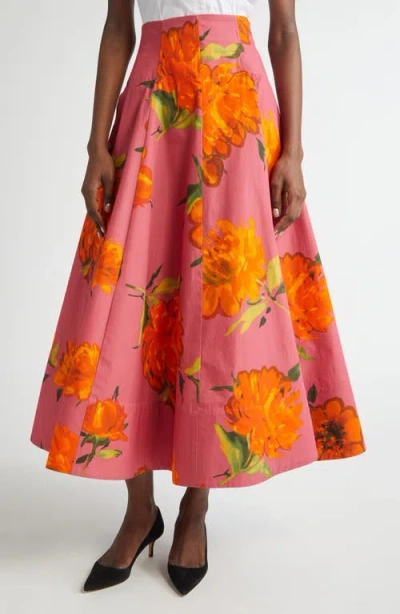 Lela Rose Parker Floral-print Cotton Maxi Skirt In Pink