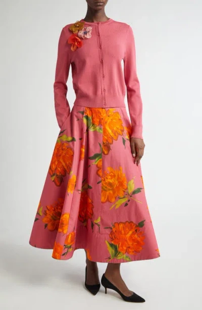Lela Rose Parker Floral-print Cotton Maxi Skirt In Pink