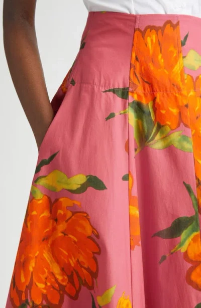 Lela Rose Parker Floral-print Cotton Maxi Skirt In Pink