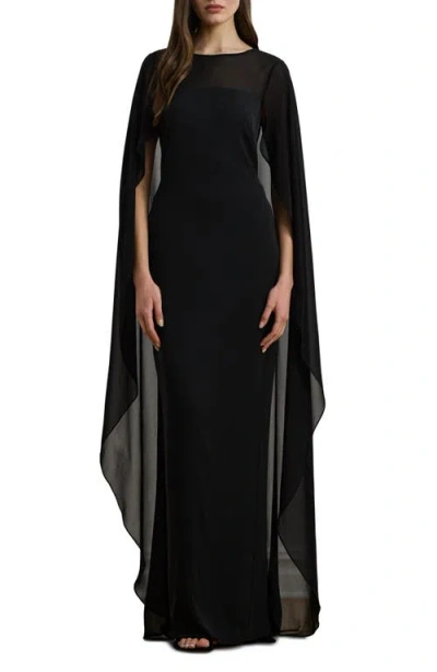 Ralph Lauren Lauren  Semisheer Capelet Georgette Gown In Black