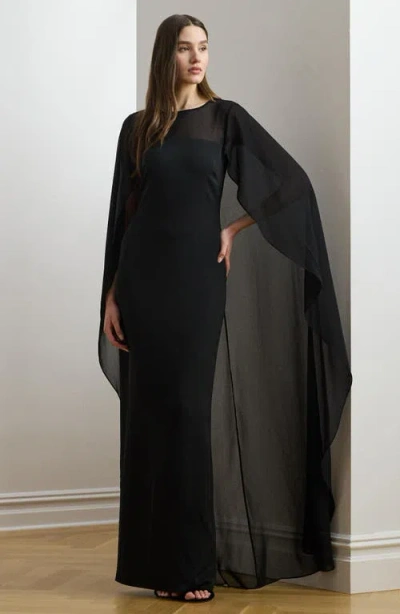 Ralph Lauren Lauren  Semisheer Capelet Georgette Gown In Black