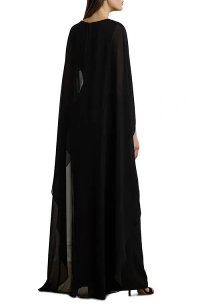 Ralph Lauren Lauren  Semisheer Capelet Georgette Gown In Black