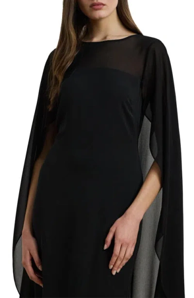 Ralph Lauren Lauren  Semisheer Capelet Georgette Gown In Black