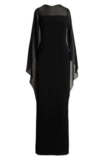 Ralph Lauren Lauren  Semisheer Capelet Georgette Gown In Black