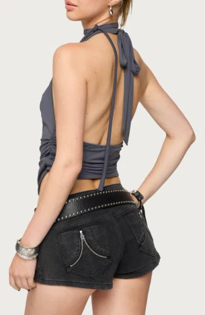 Edikted Cowl Neck Crop Top & Scarf Set In Gray