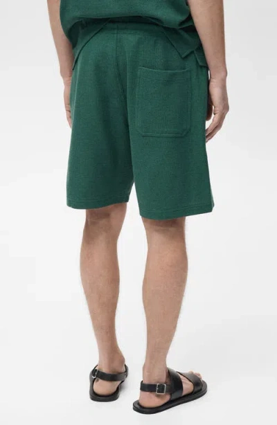 Mango Textured Cotton Bermuda Shorts In Green