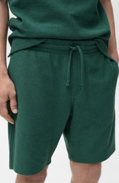 Mango Textured Cotton Bermuda Shorts In Green