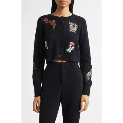 Cinq À Sept Millie Western Amour Beaded Embroidery Cotton Blend Cardigan In Black