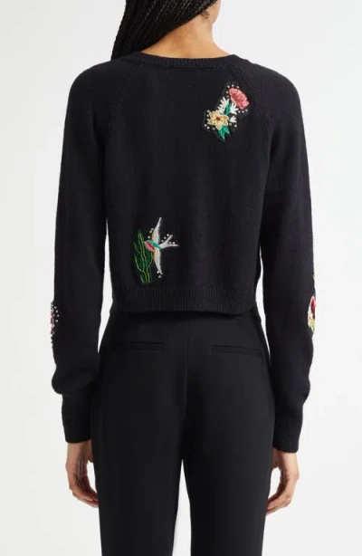 Cinq À Sept Millie Western Amour Beaded Embroidery Cotton Blend Cardigan In Black