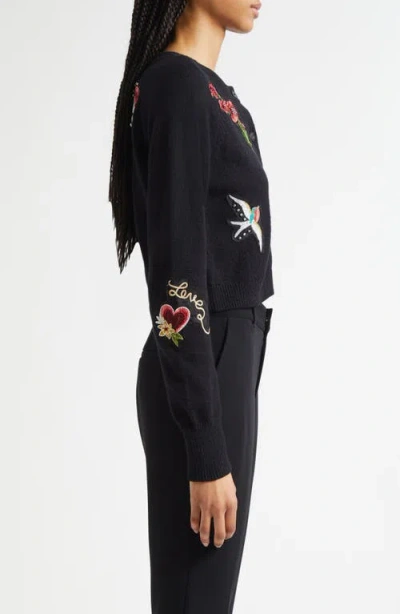 Cinq À Sept Millie Western Amour Beaded Embroidery Cotton Blend Cardigan In Black