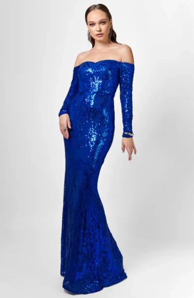 Bariano Zoya Long Sleeve Sequin Gown