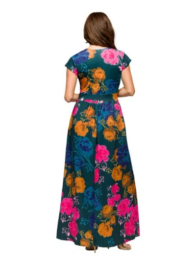 24seven Comfort Apparel Maternity Floral Print Cap Sleeve V-neck Side Slit Pocket Maxi Dress In Multi