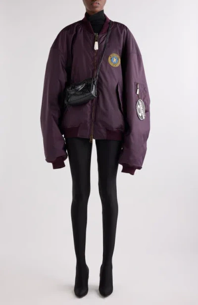 Balenciaga Violet Bomber Jacket With Logo Patch On The Front In Tech Fabric Woman In Purple