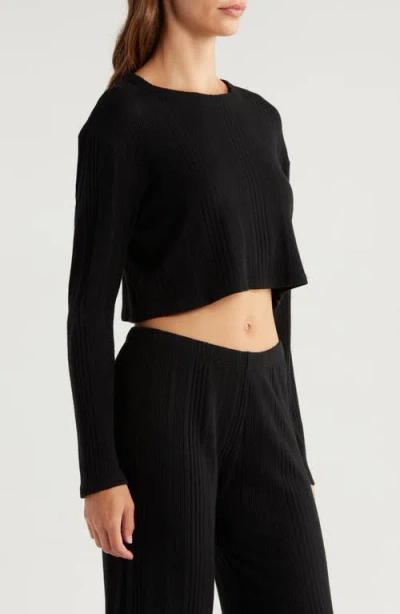 Andine Maeve Palermo Rib Long Sleeve Crop Top In Black