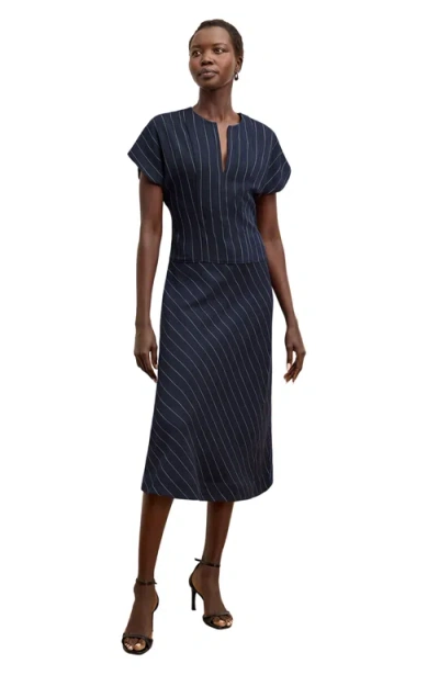 M.m.lafleur The Cereah Belt Dress - Striped Porto Weave In Blue