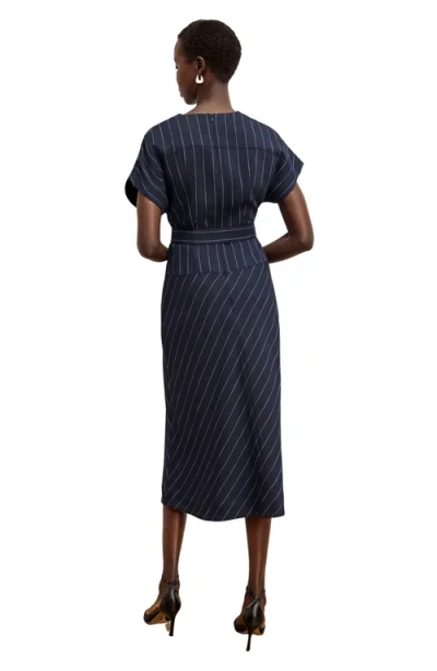 M.m.lafleur The Cereah Belt Dress - Striped Porto Weave In Blue